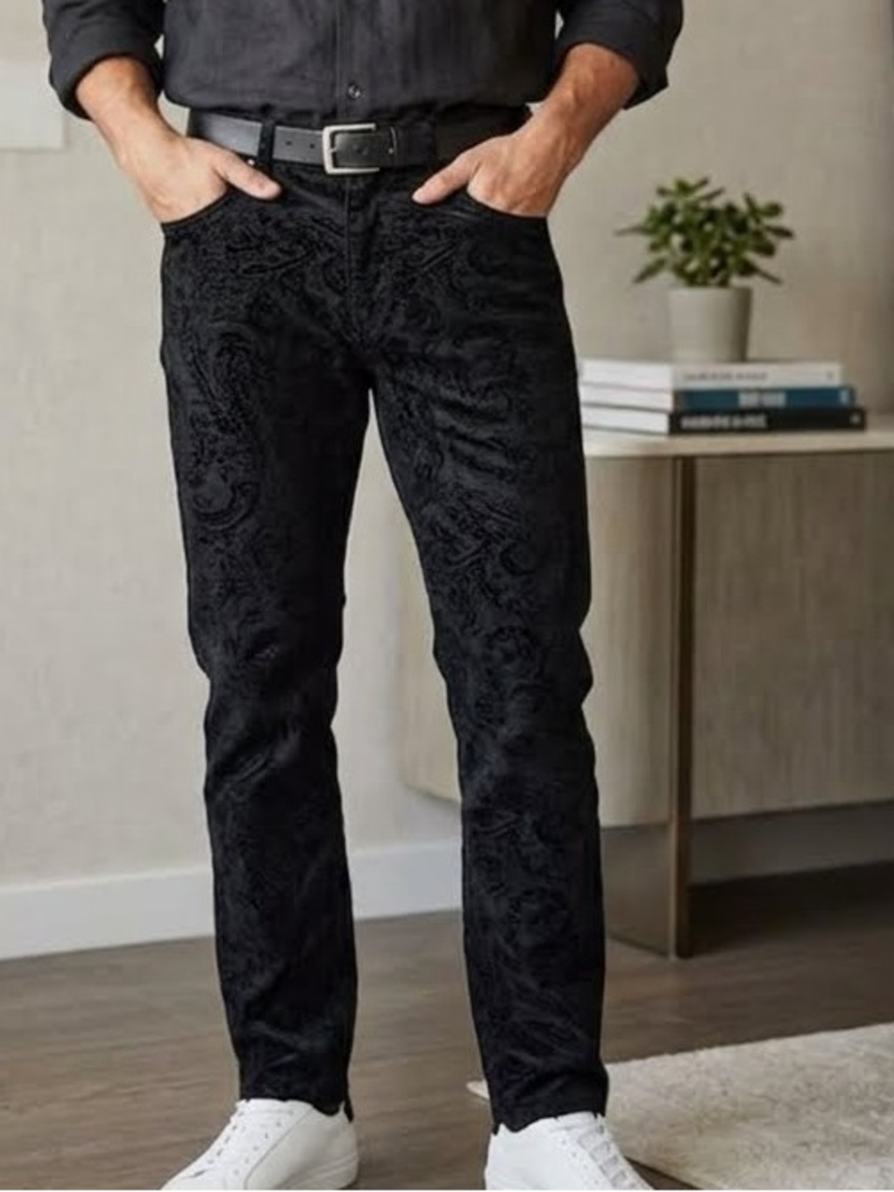 H&M Men's Black Paisley  Pants- size 32